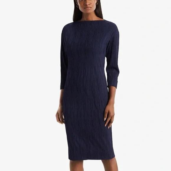 NWT MM LAFLEUR Oak Dress Aegean Blue Navy Crinkle Plus Size 20 New Office - Picture 1 of 11